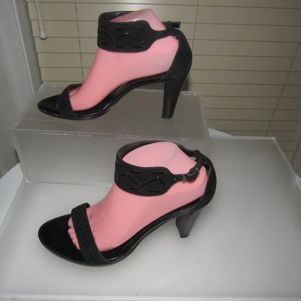 Coup d’Etat Black Suede Ankle Strap Heels Size 9 Made in Spain